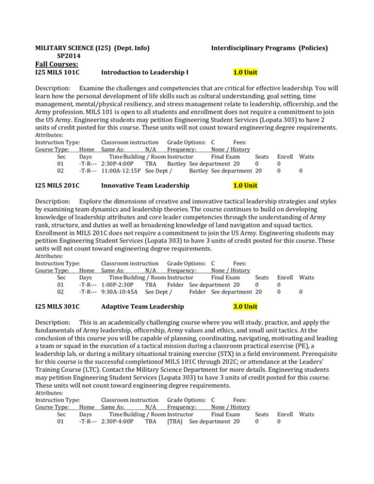 Military Science Course Descriptions