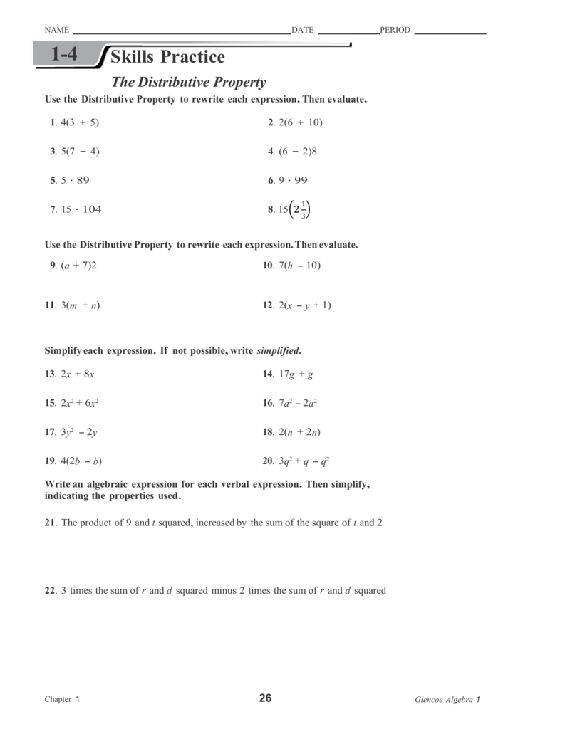 PDF 8 5 Practice Using The Distributive Property Glencoe Algebra 1 PDF 