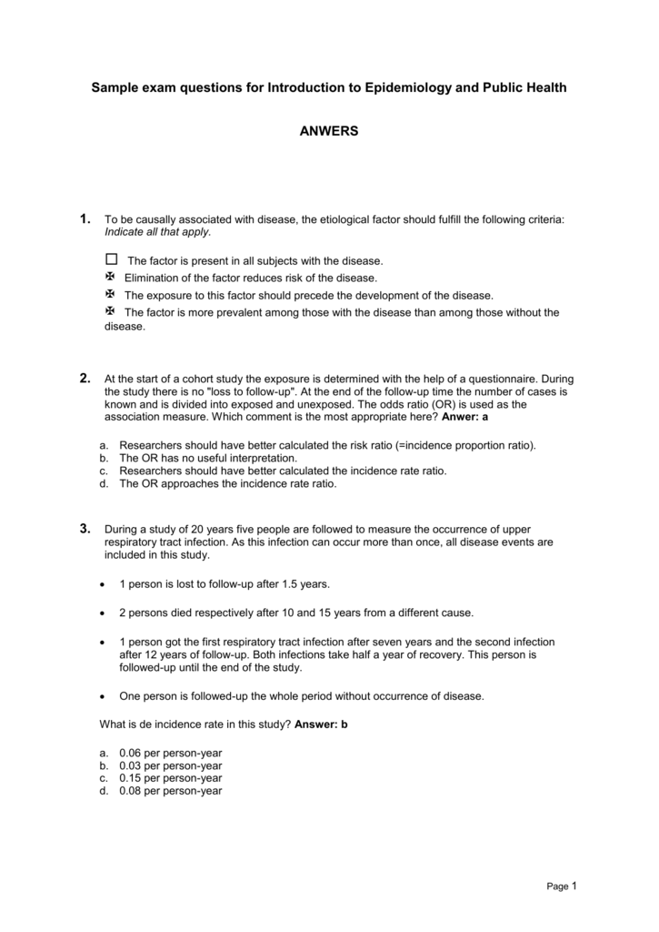 Sample exam questions for Introduction to Epidemiology Sns-Brigh10