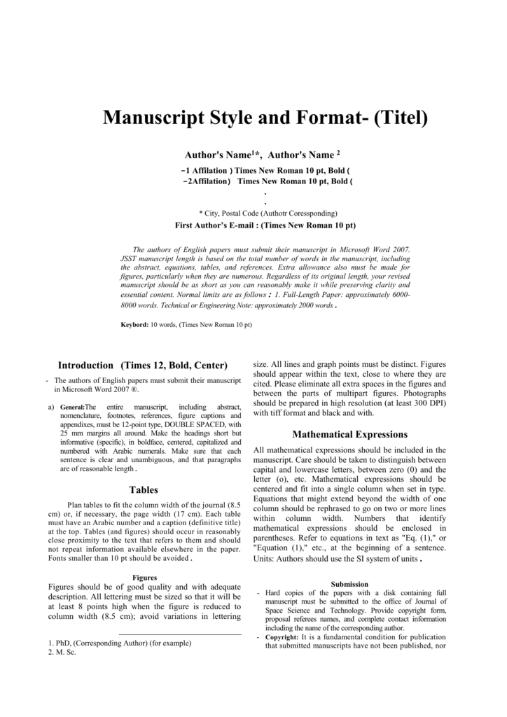 short manuscript examples