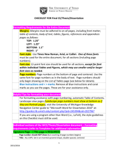 CHECKLIST FOR Final CE/Thesis/Dissertation