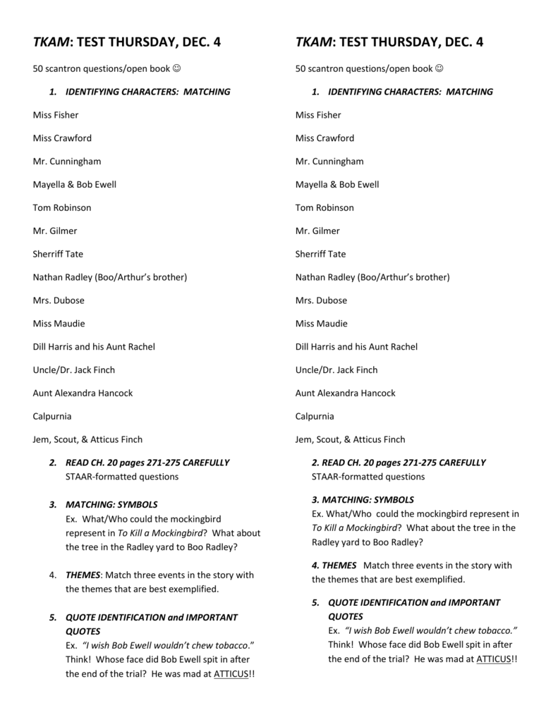 Tkam Character Chart