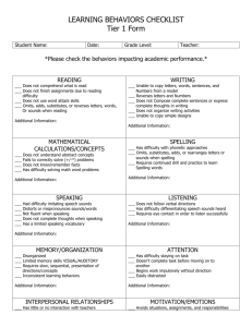 LEARNING BEHAVIORS CHECKLIST Tier 1 Form Student Name