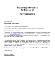 Duty Manager Information Pack