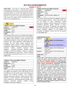 2013-2014 HS MATHEMATICS Update 1-30-13