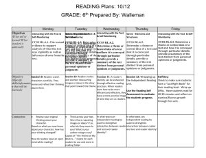 READING Plans: 10/12 GRADE: 6th Prepared By: Walleman