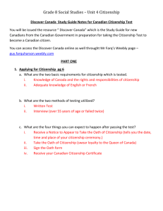Study Guide for Citizenship - Our Grade 8 Journey