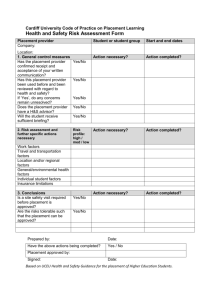 Placement Learning – Health and Safety Risk Assessment Form
