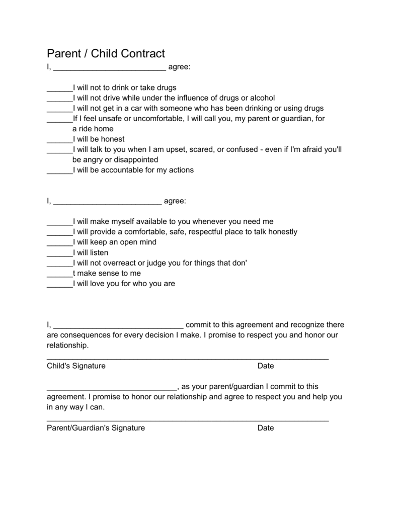 Parent Child Contract