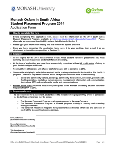 Monash Oxfam in South Africa Student Placement Program 2014
