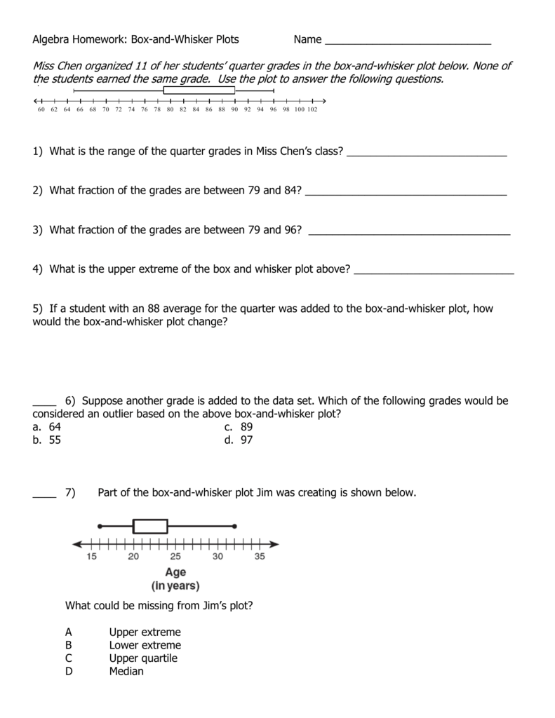 Worksheet: Box and Whisker Plot (doc)