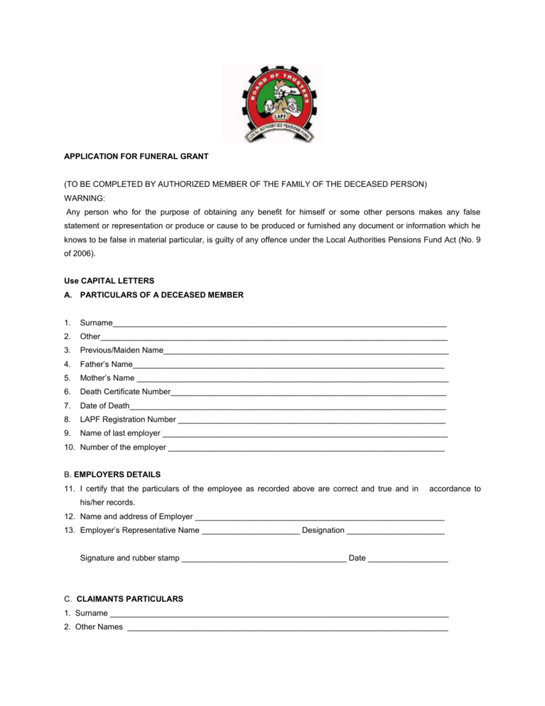 Funeral Grant Form