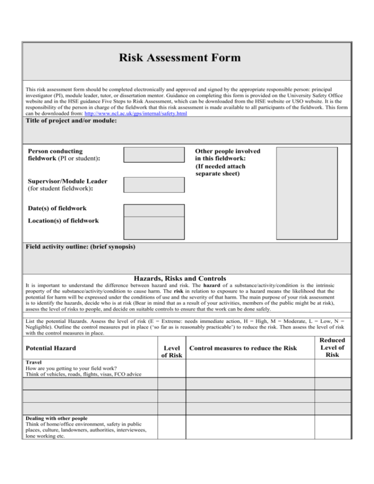 Risk Assessment Form 