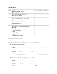 Vectors Review Check Topic Notes/things to remember Add and