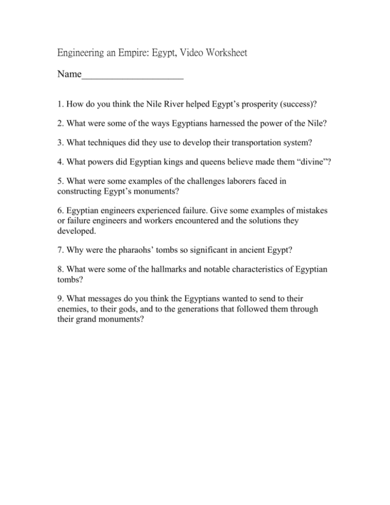 egypt video worksheet