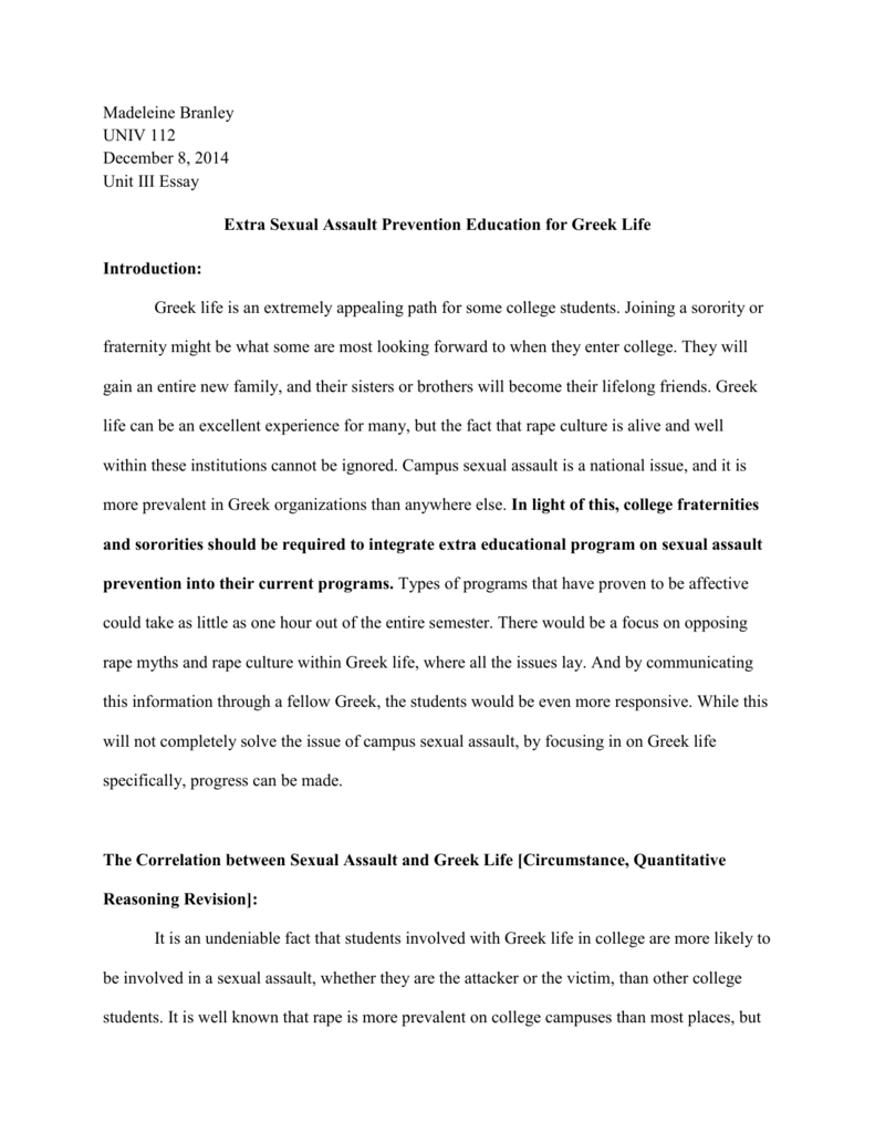sexual assault on college campuses essay