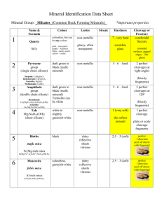 Mineral Identification Data Sheet 1