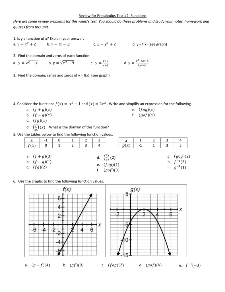 Review For Precalculus Test 2 Functions Here Are Some Review