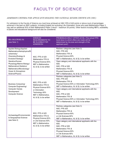 Faculty of Science ADMISSION CRITERIA FOR APPLICANTS