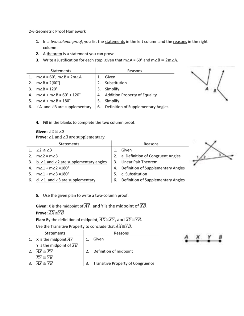 11-11 Geometric Proof Homework In a two column proof, you list the Inside Geometric Proofs Worksheet With Answers
