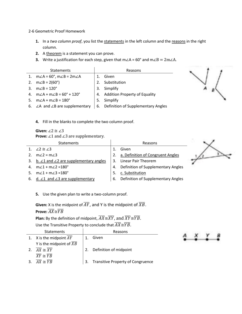 4-4 Geometric Proof Homework In a  two column proof, you list the With Two Column Proof Worksheet