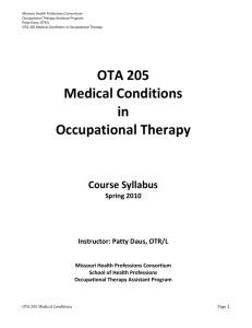 OTA 205 Medical Conditions in Occupational Therapy