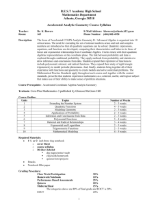 Accelerated Analytic Geometry Course Syllabus