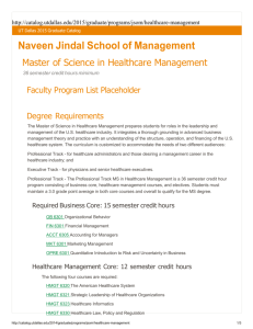 Healthcare Management Core: 12 semester credit hours