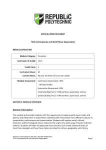 ARTICULATION DOCUMENT T610 Contemporary and World Music