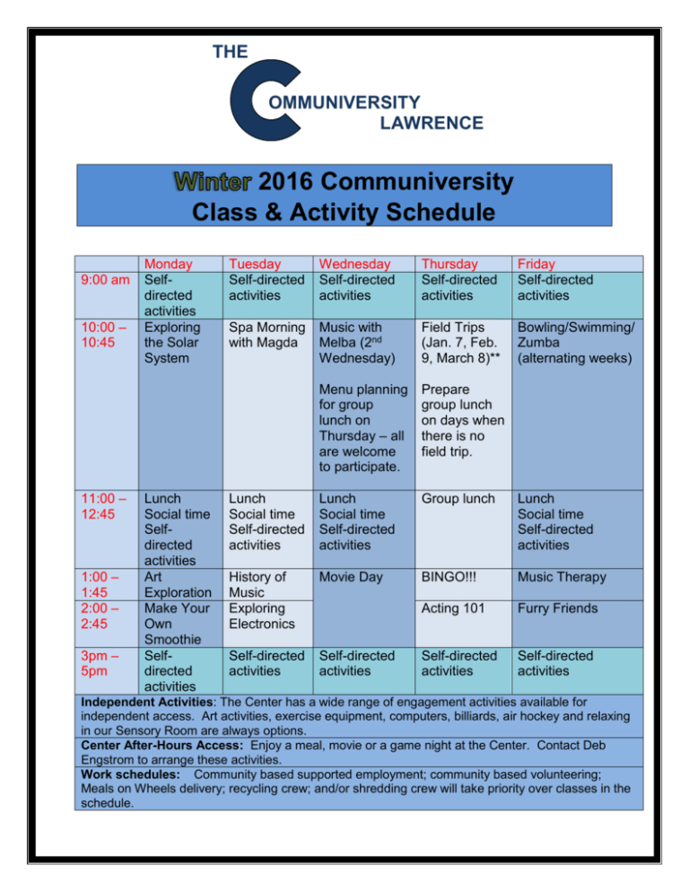 Douglas County Winter Class Schedule