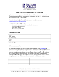 SCHOOL OF THE HUMANITIES Application: Dean`s Scholarship in