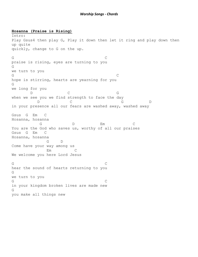 Hosanna In The Highest Chords In D