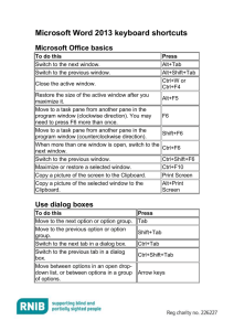 Microsoft Word 2013 keyboard shortcuts