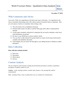 Week 9 Lecture Notes * Qualitative Data Analysis