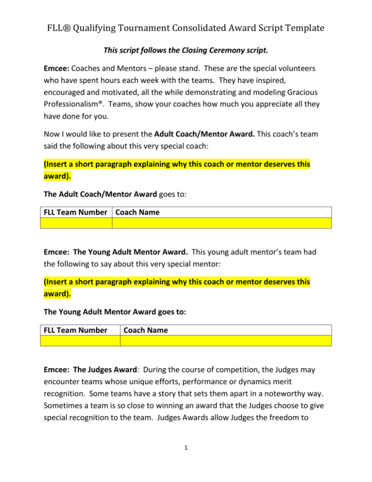 Awards Script Template Engineering Education Outreach