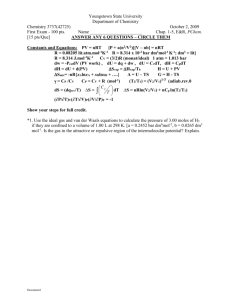 Sample Exam One Physical Chemistry 1 - YSU