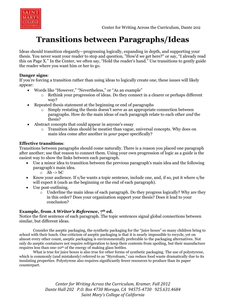 examples of transitions between paragraphs