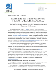 New ASQ Global State of Quality Report Provides In
