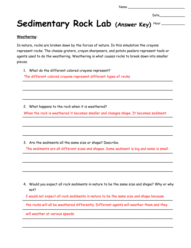 Sedimentary Rock Lab Answer