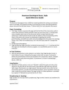 American Sociological Assoc. Style Quick Reference Guide Purpose