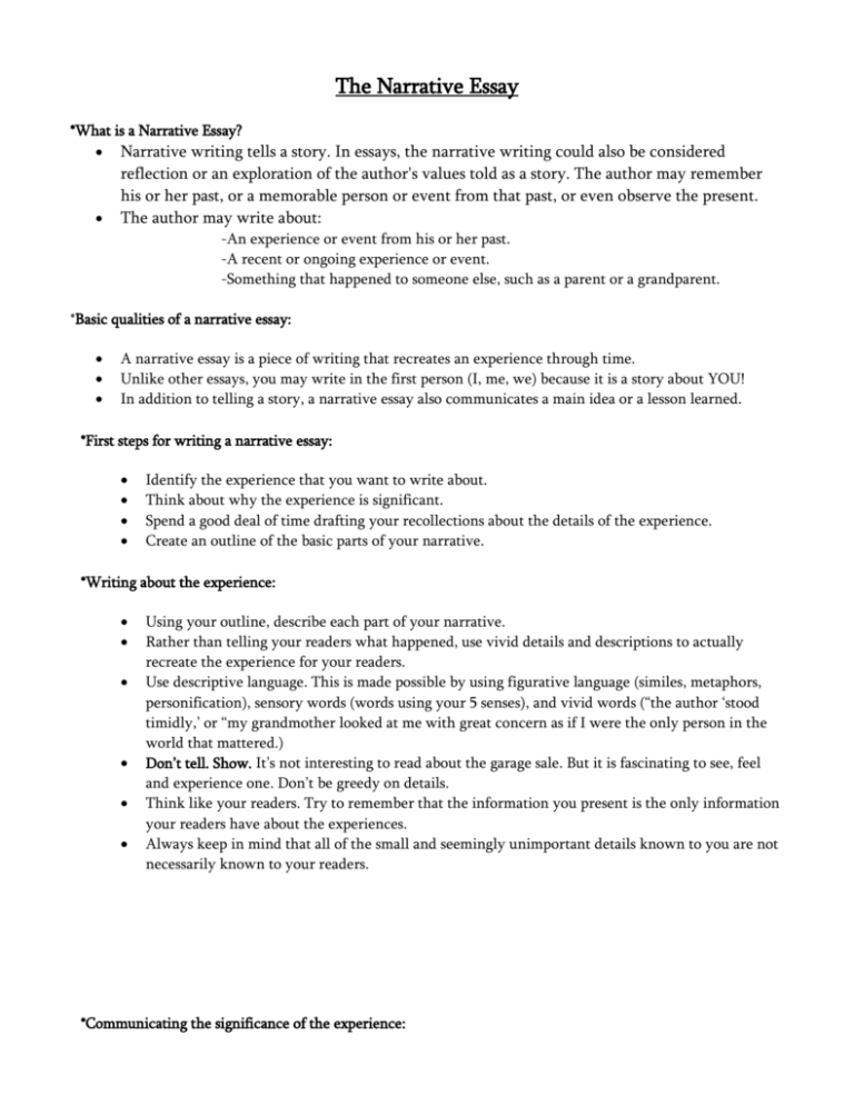 list and explain five guidelines for writing a narrative essay