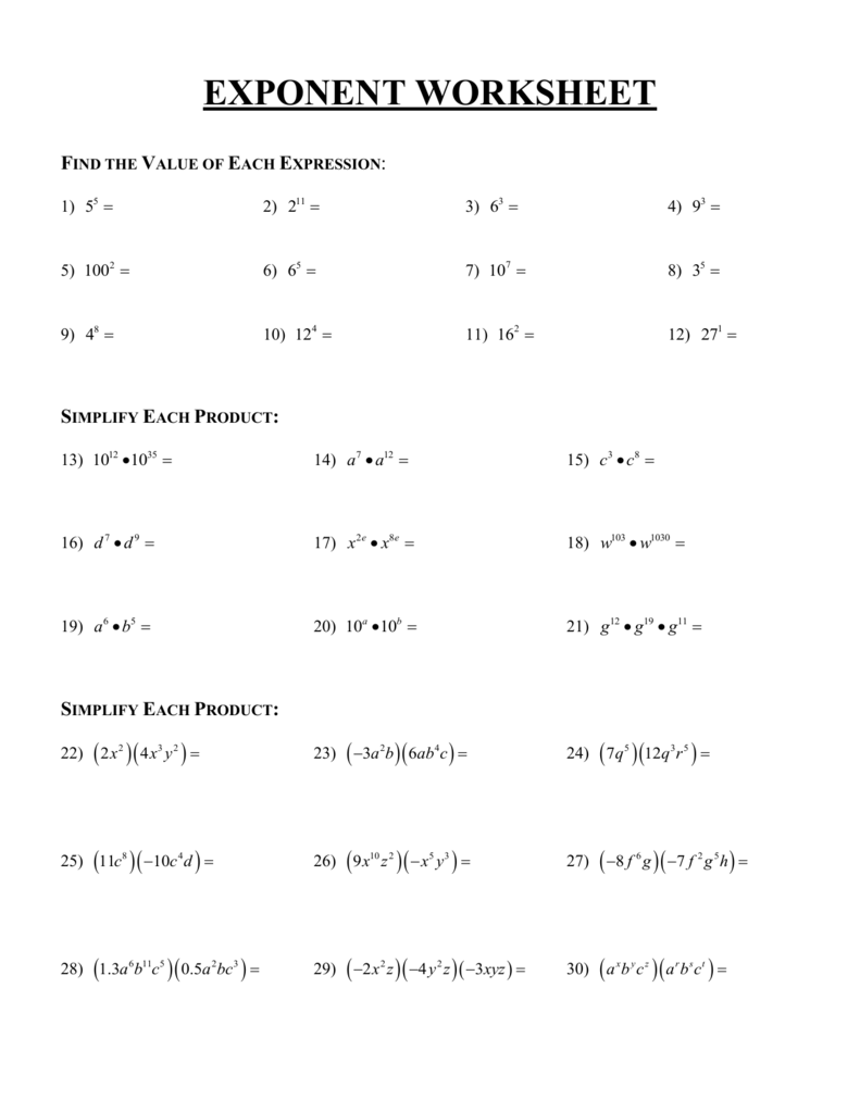 exponents powers of ten worksheets