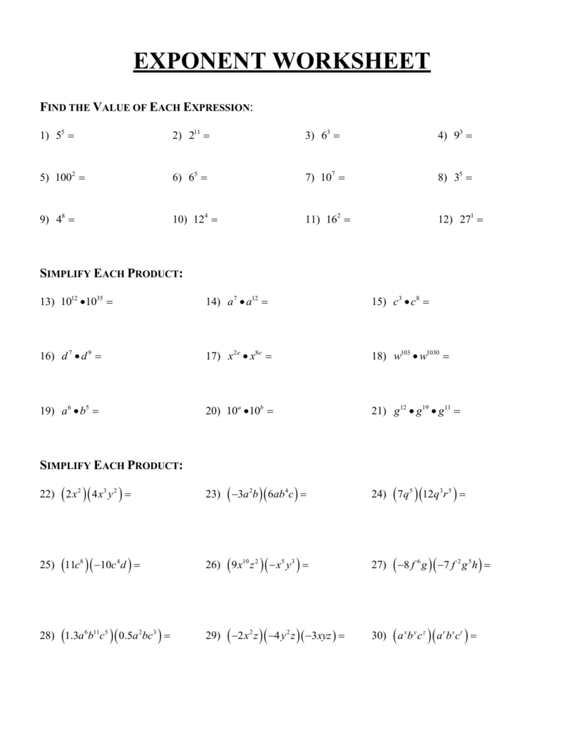 Exponents Practice Worksheet