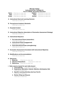 Messiah College Instructional Plan Template for Pre K