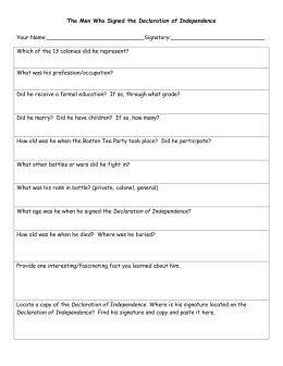 Personal declaration of independence assignment picture