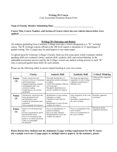 Writing (W) Core Assessment Summary Report Form
