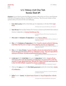 US History Unit One Test: Review Sheet #1