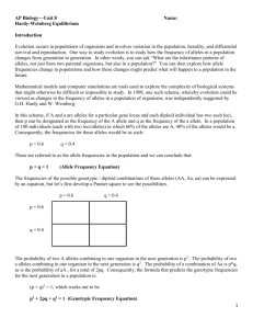 AP Biology—Unit 8 Name: Hardy-Weinberg Equilibrium Introduction