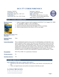 ISCS 377-01 Cyber Forensics