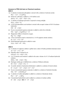 Answers to FRQ Unit test on Chemical reactions 2003 C (a) A
